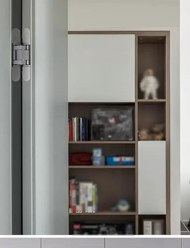 Adjustable 180 Degree Silent Concealed Hinge for Wooden Folding Doors with Invisible Cross Hinge installed on cabinet 110x30mm