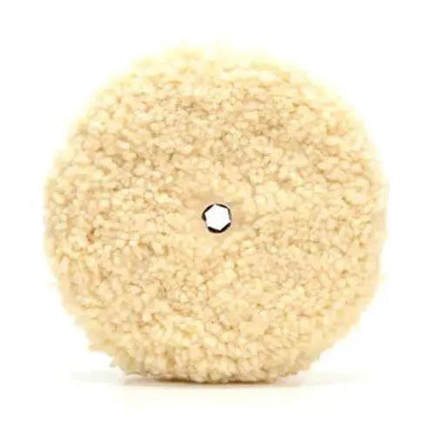 Front view of Pro Grade Heavy Cut Wool Compounding Pad For Auto Detailing, 9 Inch Quick Connect Pad, Perfect It Series 05753.
