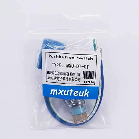 Packaged Stainless Steel 22mm Latching Emergency Stop Push Button Switch with label, type MXU-DT-CT