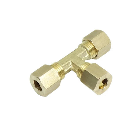 Brass compression T tube fitting, union tee, 1/4in x 1/4in x 1/4in tube OD