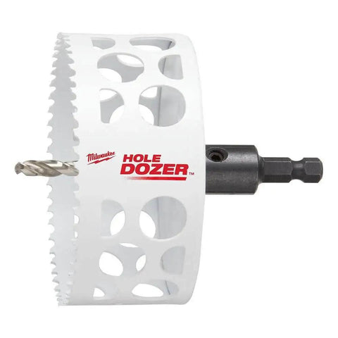 Side view of Ice Hardened Four Inch Bi Metal Hole Saw With Matrix II Teeth For Fast Cutting And Up To Fifty Percent Longer Life