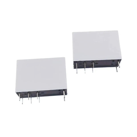 Two General Purpose 12V DC Relay, 16A SPDT, 8 Pin Design For Electronics Projects shown from the side with visible pins.