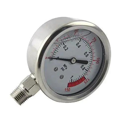 Oil Filled Stainless Steel Water Pressure Gauge With 2-1/2 Inch Dial Dual Scale 0 To 1 MPa And 0 To 150 PSI With 1/4 Inch Lower Mount