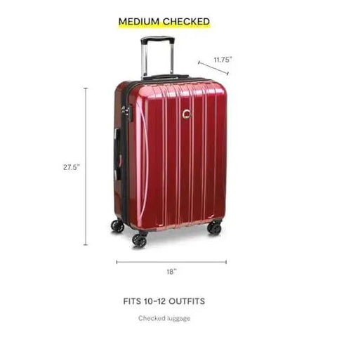 Lightweight Expandable Hardside Luggage with Four Double Spinner Wheels and a Crack Resistant Polycarbonate Shell in red