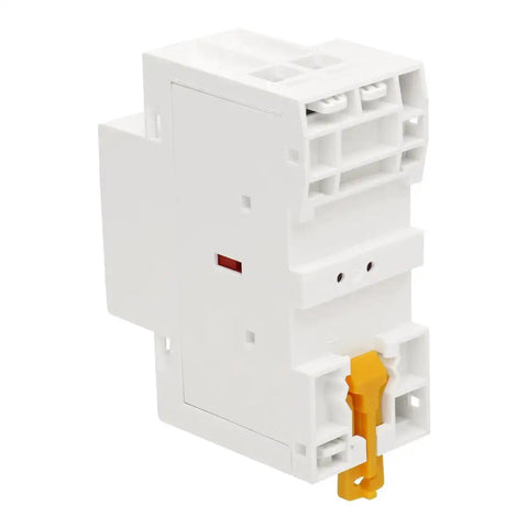 2-pole AC contactor for 220V with DIN rail mount, white housing and yellow actuator