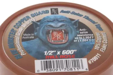 Two Pack Copper Guard Anti Seize Thread Tape Half Inch By Six Hundred Inch Ten Percent Copper Flake Content High Temperature Resistant Up To 1984 Degrees Fahrenheit For Pipe Threads And Quick Seize Protection in package