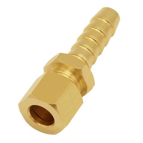 Brass Joywayus fuel line adapter, 3/8 in compression to 3/8 in hose barb, transmission cooler line fitting, gold finish