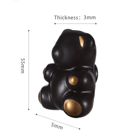 Black ceramic teddy bear-shaped cabinet knob with gold accents, 55mm height, Lovely Teddy Bear Ceramic Cabinet Knobs 2 Pack For Cabinets And Drawers