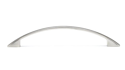 Cambria Collection Brushed Nickel Cabinet And Drawer Pull Handle For Kitchen And Bath Five And One Sixteenth Inch Center To Center Length Six And Three Sixteenths Inch Width Three Eighths Inch Projection One And Thirteen Sixteenths Inch Modern Hardware front view