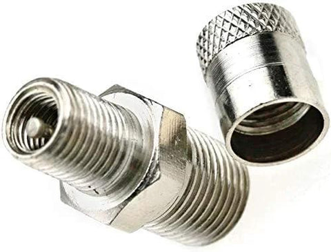 Schrader tank valve pair, 1/8 BSPT threads, chrome metal with knurled cap for 25mm wheel air compressor