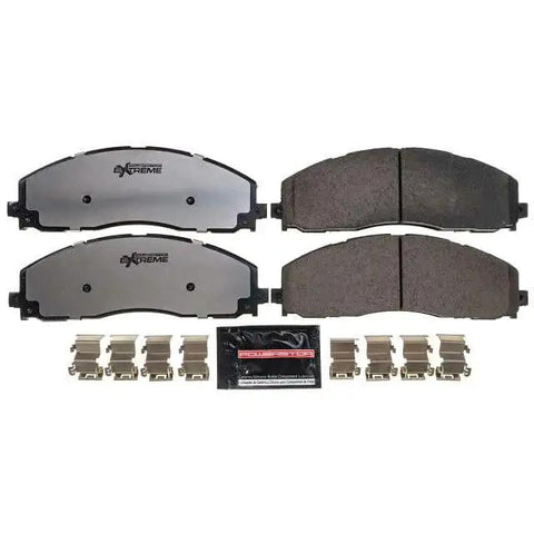 PowerStop Z36 carbon-ceramic front brake pads with hardware for Ford F-250/F-350/F-450 Super Duty; two-pack front view