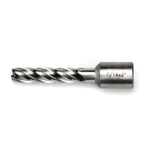 Fast Seven Sixteen Inch HSS Annular Cutter With Two Inch Cutting Depth And Three Quarter Inch Weldon Shank Two Flats Pilot Pin
