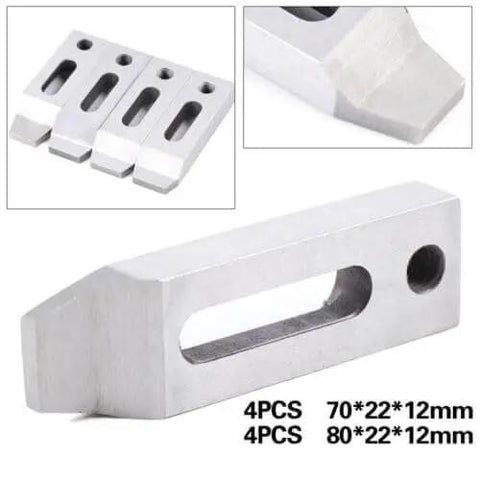 Stainless Steel Wire EDM Jig Holder Set 4 Piece For Precision Fixture Board And Woodworking Joinery Clamping Leveling Tool With M8x1.25 Screws Easy To Use And Pro Grade Durability, showing close-up of stainless steel pieces with dimensions.