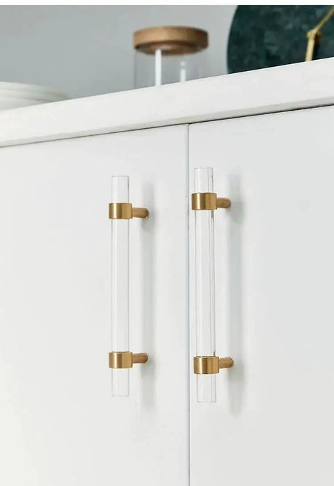 Cabinet with Adjustable Acrylic And Brass Cabinet Pulls With Center To Center Range 0 To 6 Point 2 Inches Four Piece Set In Modern Gold Finish