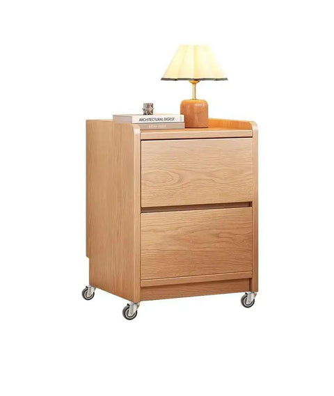 Wooden bedside cabinet with two drawers on 2 Inch Rubber Swivel Caster Wheels Set Of Four With Grip Neck Stem Sockets Five Sixteenth By One And A Half Inch.