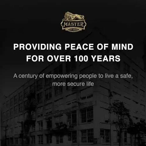 Master logo with text 'Providing Peace of Mind for Over 100 Years' over a historic building background.