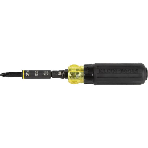11-In-1 Ratcheting Screwdriver And Nut Driver Kit includes Phillips bit, side view, black and yellow handle, impact-rated.