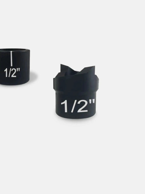 Half Inch Conduit Punch And Die Kit with 0.89 Inch Hole Size, Laser Indexed Dies, front view showing 1/2" marking.