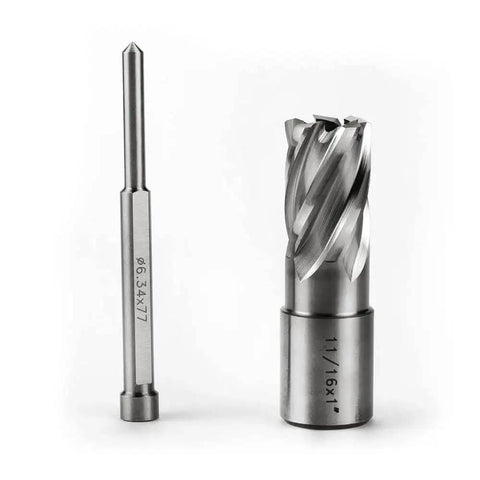 Heavy Duty Annular Cutter For Magnetic Drill Press OSCARBIDE With Pilot Pin Eleven Sixteenth Inch Cutting Diameter And One Inch Depth Of Cut Three Quarters Inch Weldon Shank Two Flats Magnetic Drill Bit For Faster Holes Go To Tool One Piece