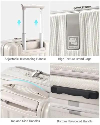 Top Opening 24 Inch Expandable Hard Shell Luggage With Wheels Lightweight Travel Checked Bag Ivory White Lockable Medium Suitcase adjustable and reinforced handles