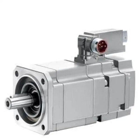 Front view of Amazon servo motor with integrated brake; silver housing and exposed drive shaft.