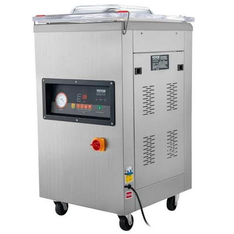 VEVOR chamber vacuum sealer with stainless steel body, LED display, and caster wheels