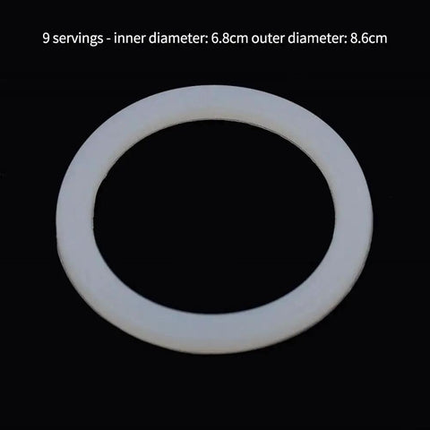 Premium Silicone Moka Pot Gasket Seal Replacement For Stovetop Espresso Makers Fits 9 Cup Pots, shown flat, white silicone.