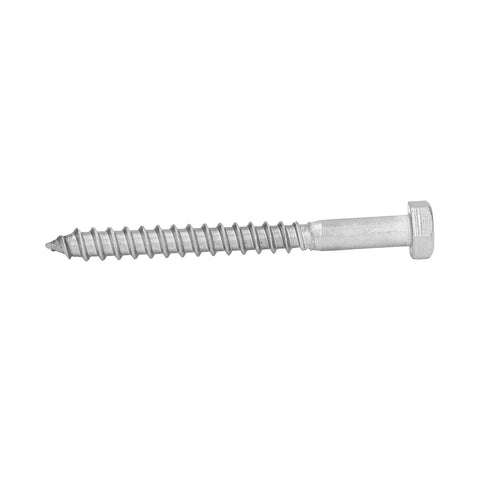Stainless Steel Half Thread Hex Lag Screws Set, Self-Tapping Wood Screws In A2-70 High Hardness for DIY carpentry, single screw close-up.