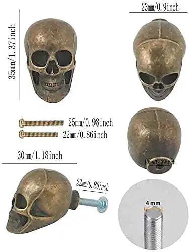 Skull Knob Set Four Pieces Zinc Alloy Heavy Duty Cabinet Pull Handles With Screws Bronze Finish size 3 cm x 3.5 cm