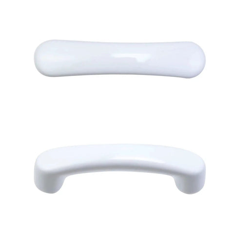 Top and side view of White Glossy Ceramic Cabinet Pulls Arch Shaped 4 Pack Dresser Knobs With 3.03 Inch Hole Centers