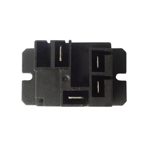 12V DC General Purpose Power Relay 30A 250VAC Rating, Single Pole Normally Open viewed from top with black housing and quick terminals