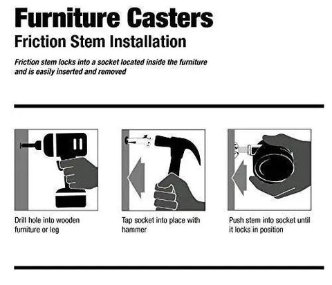 Installation guide for Two Inch Stem Caster Wheels Set Of Five With Eight Millimeter Or Five Sixteenth Inch Stem Diameter.