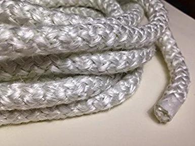 Round fiberglass rope gasket for wood stove door, 1/8 in, high-density, white braided seal