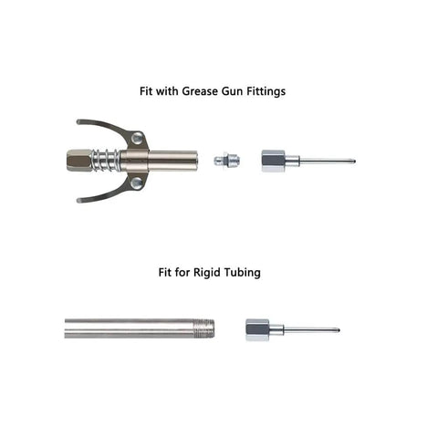 Pro Grade Grease Gun Needle Tip Kit 7 Piece Set With 5 Needle Nozzles, 1 Needle Dispenser, And 1 Rubber Nipple Adapter For Tight Spaces