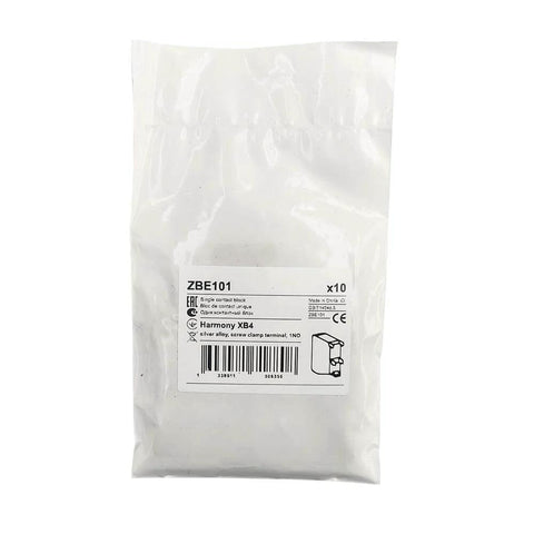 10 Pack Single Contact Block Silver Alloy Screw Clamp Terminal 1NO for electrical panels, packaged view