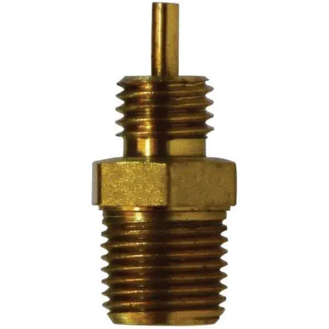 Brass adapter with hex nut, 1/8 in Tube OD x 1/8 in MPT, front view