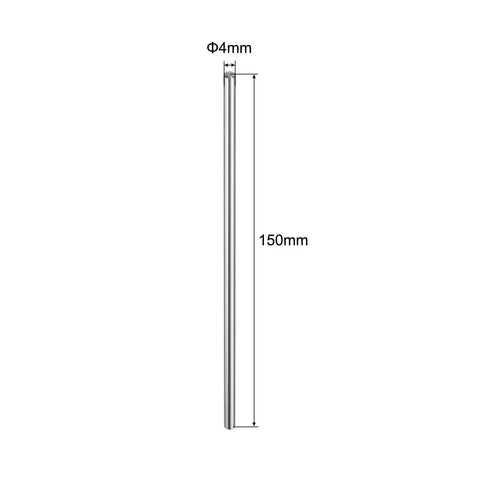Set Of 2 4mm By 150mm Linear Motion Rod Shaft Guide Chrome Plated Case Hardened Steel For 3D Printers And CNC Machines Ultra Smooth Glide Built Tough With High Precision Straightness Under 0.1 Per 1000mm And 58 To 64 HRC, showing dimensions.