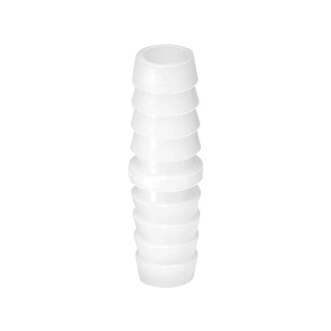 White plastic hose barb fitting, 3/8 in x 3/8 in barbed union adapter