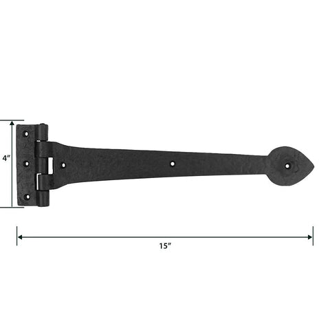 15 Inch Black Wrought Iron Strap Hinge With Spade Tip Heart Style For Doors And Gates Includes Mounting Hardware Pack Of 2