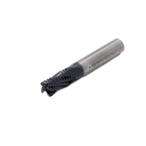 Roughing End Mill HSS Square Nose Four Flute Fine Tooth Bit Three Eighths Inch Shank Diameter Three Quarters Inch Flute Length Two and a Half Inch Overall Length Titanium Coated For Milling Metal Steels JESTUOUS