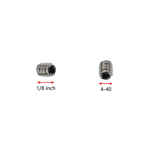 25-Piece 4-40 X 1 Eighth Inch Allen Head Socket Screws Stainless Steel Cup Point Grub Screws, size and thread measurements visible