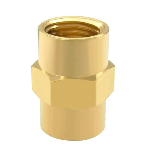 Brass One Eighth Inch NPT Female To Female Hex Coupler Pipe Fittings, single durable corrosion-resistant piece for industrial use.
