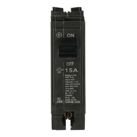 THQL1115 15A single-pole plug-in circuit breaker Q-Line thermal-magnetic 1P 10kA 240V front view