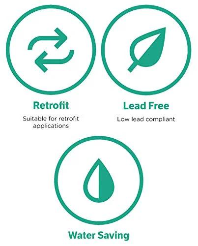 Three NR3XL pressure reducing valve feature icons showing retrofit, lead-free, and water saving.
