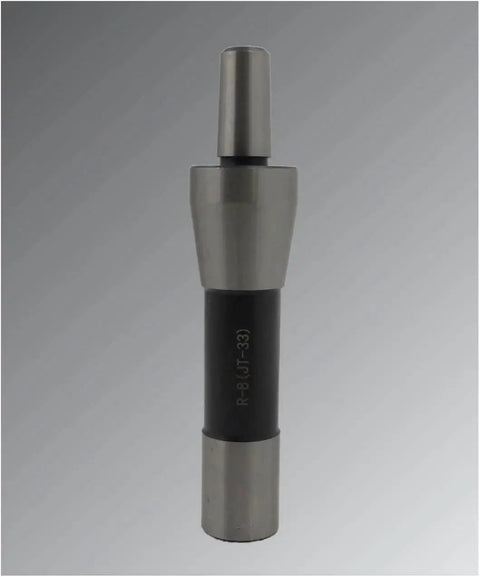 Front view of MachEl R8 to JT-33 taper arbor adapter sleeve for drill chucks; hardened steel, 7/16 in.