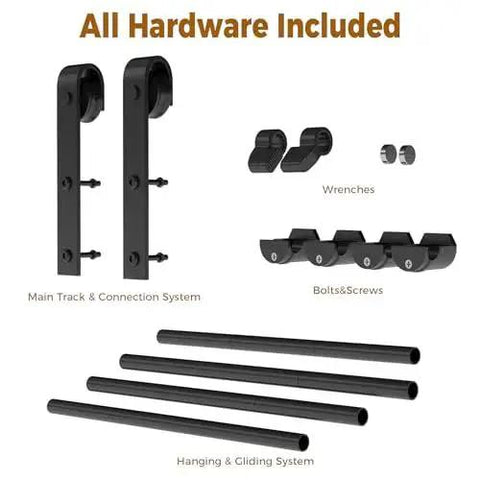Heavy Duty Barn Door Hardware Kit With 200cm Rail System, Industrial Grade Steel Track And Quiet Nylon Rollers components