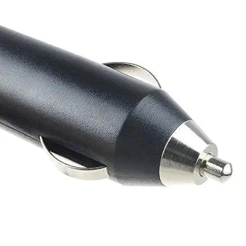 Close-up of black Car DC Cigarette Lighter Power Supply Cable Charger for Dual Screen Portable DVD Players Phillips Sylvania Insignia.