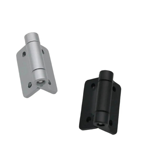 Two zinc alloy damping cabinet door hinges with mounting plates, silver/black finishes, 40x38mm, adjustable torque.