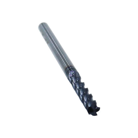 Five Pack One Eighth Inch Solid Carbide Long End Mills, Four Flute, Thirty Degree Helix, AlTiN Coated, Side View