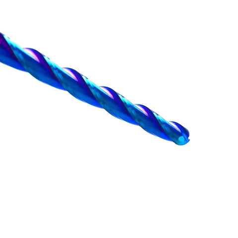Close-up of CNC Router Bit Ball Nose End Mill with Nano Blue Coating, showing spiral design for precise 3D carving